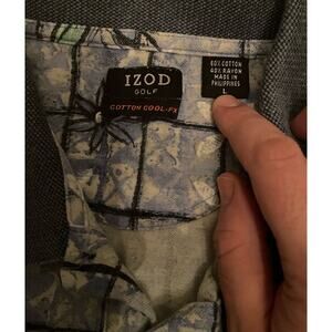 Izod Golf Polo Shirt Mens Large Blue Tropical Floral Stretch Performance Short